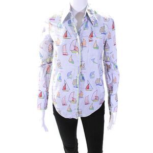 Mira Mikati Womens Sailing Boat Print Shirt Blue Size 2 13613449